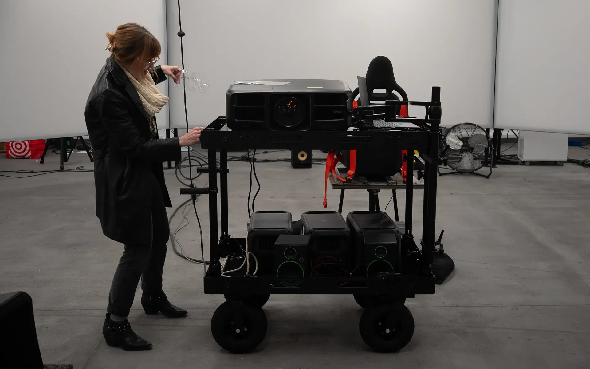 Mobile projection cart ready for action.